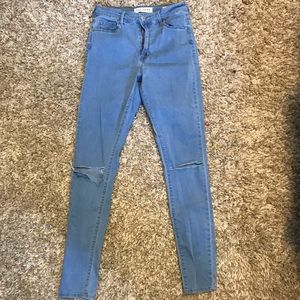 high rise distressed skinny jeans